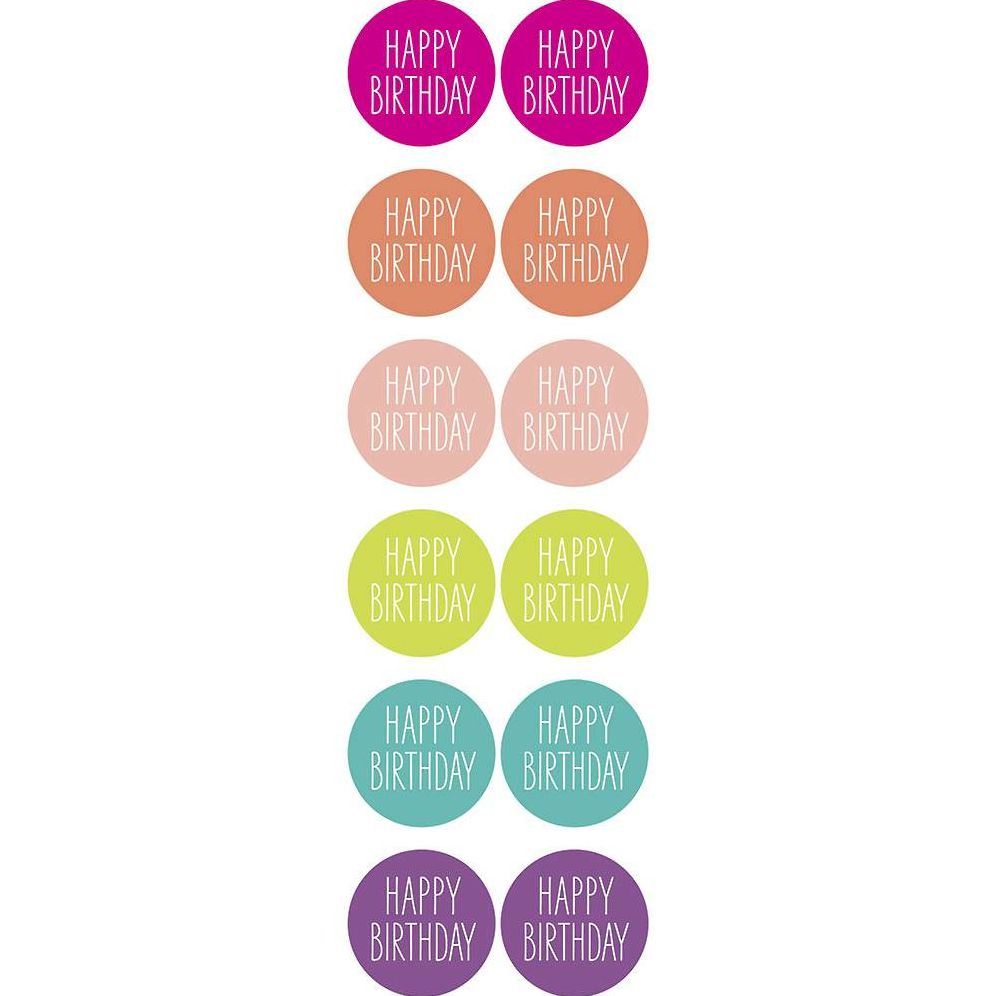 Colorful with White Happy Birthday Circle Stickers