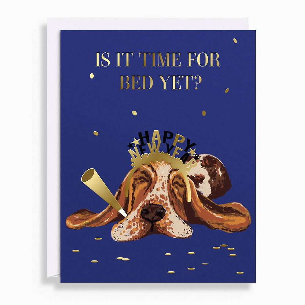 Sleepy NYE Dog Holiday Card Set