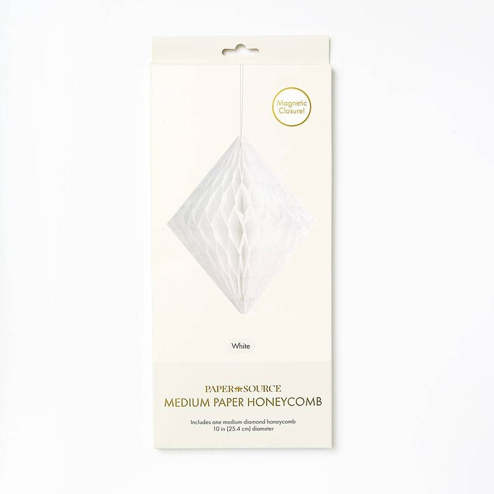 Diamond Paper Honeycomb Ball,White,Medium, 10inches
