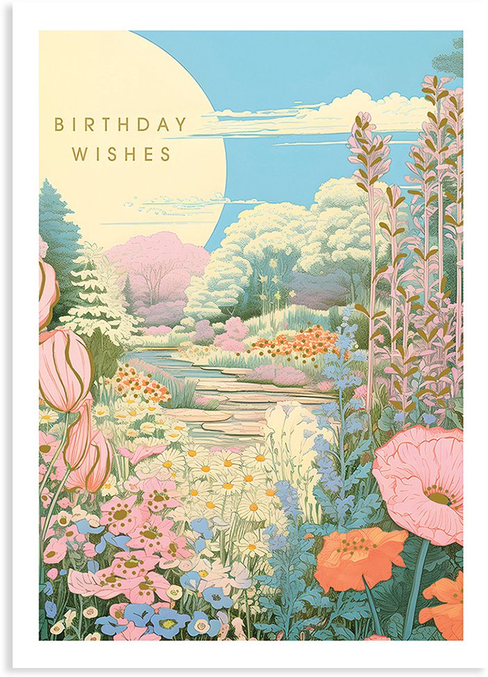 Happy Birthday Greeting Card With Colourful Flowers And Red Wine Stock