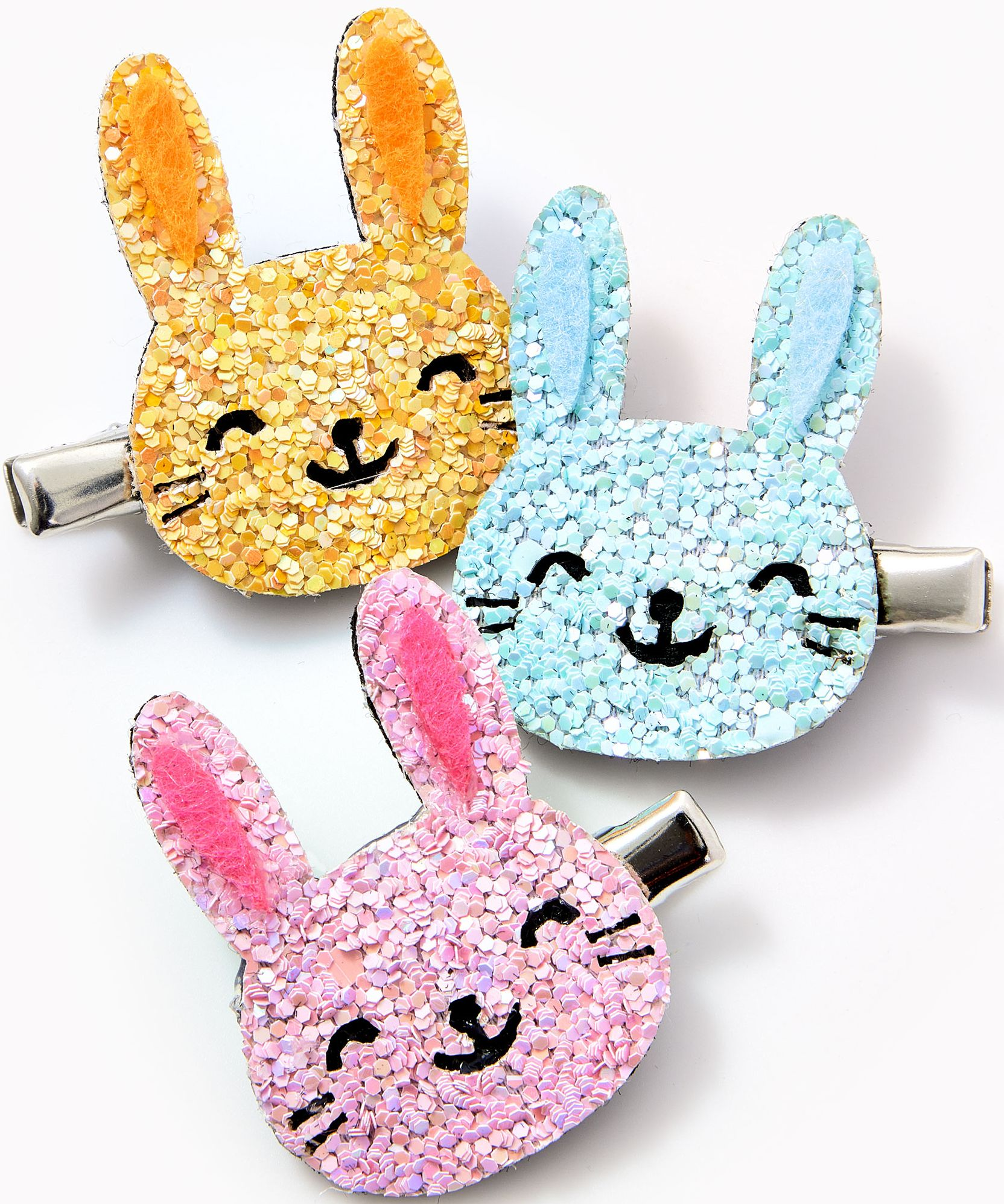 Glitter Bunny Hair Clips, Set of 3