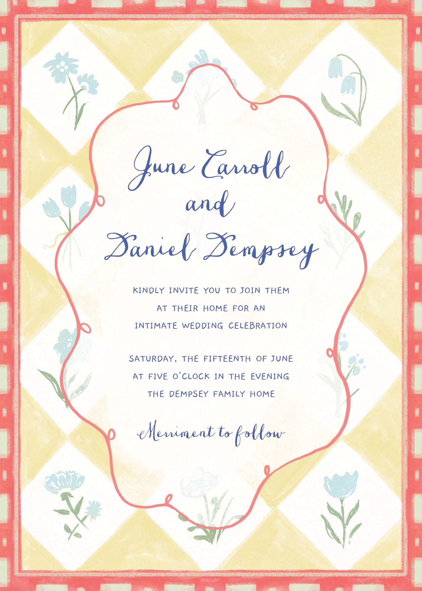 Patchwork in Green and Blue Wedding Invitation