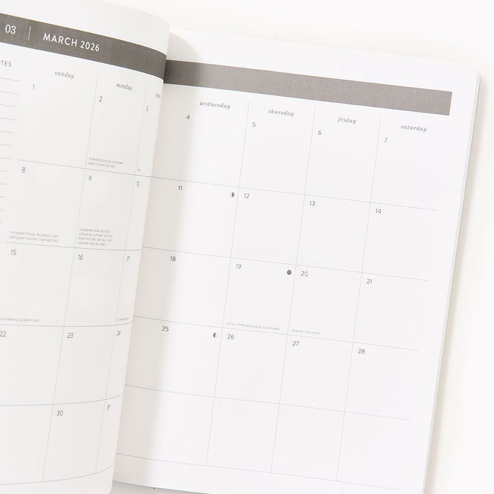 2025-2026 Paper Source B+W Minimalist Monthly Desk Planner