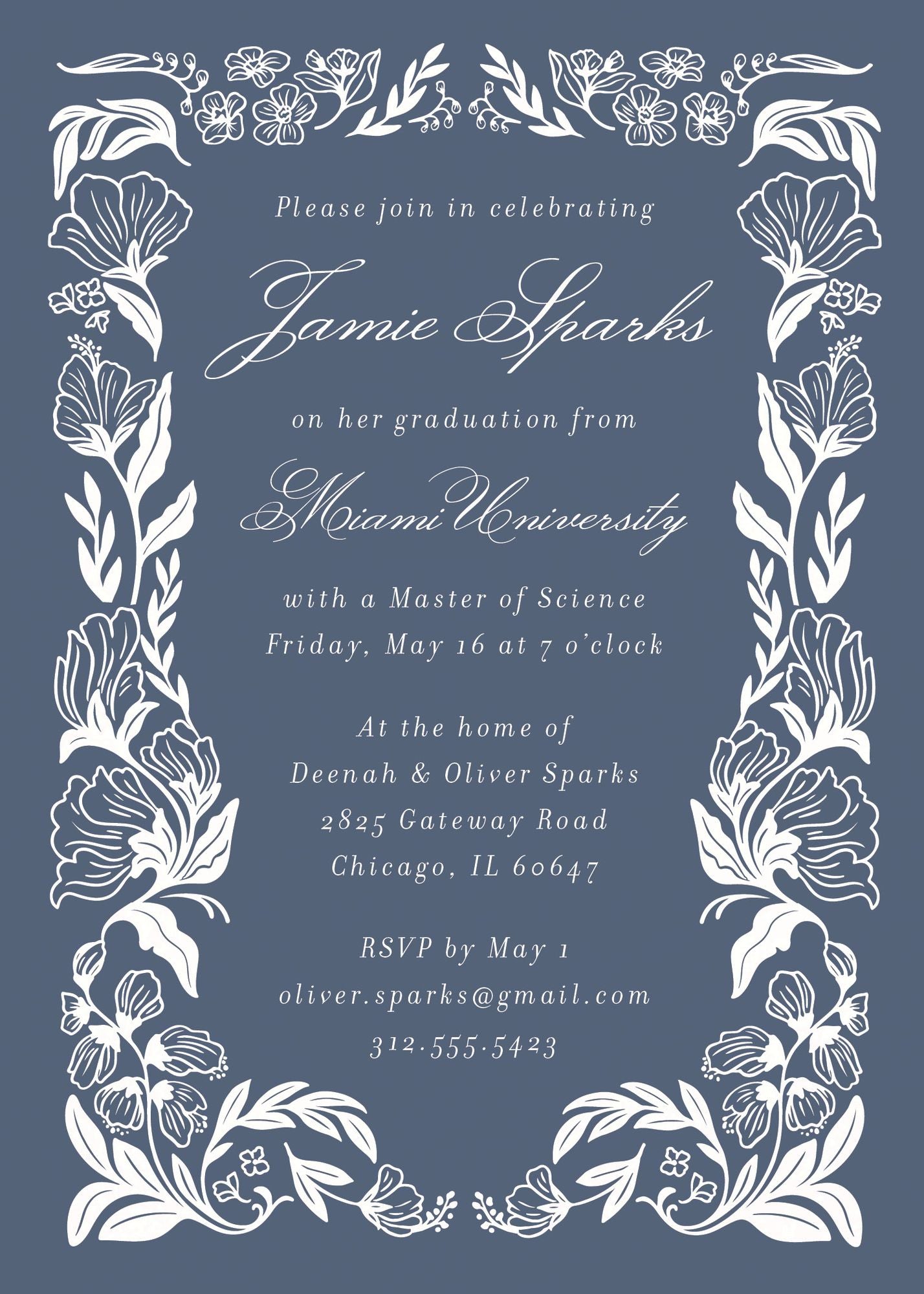 Wild Floral Frame Graduation Invitation