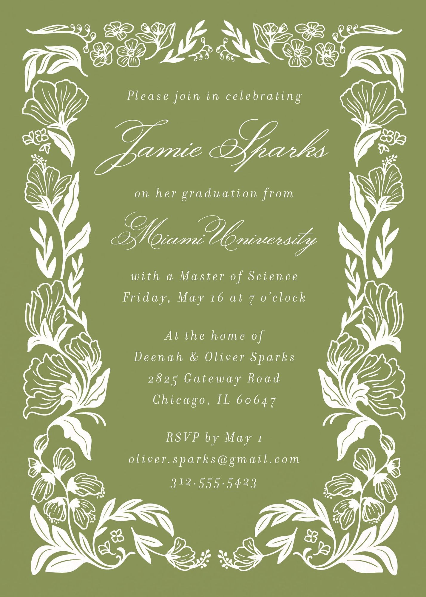 Wild Floral Frame Graduation Invitation