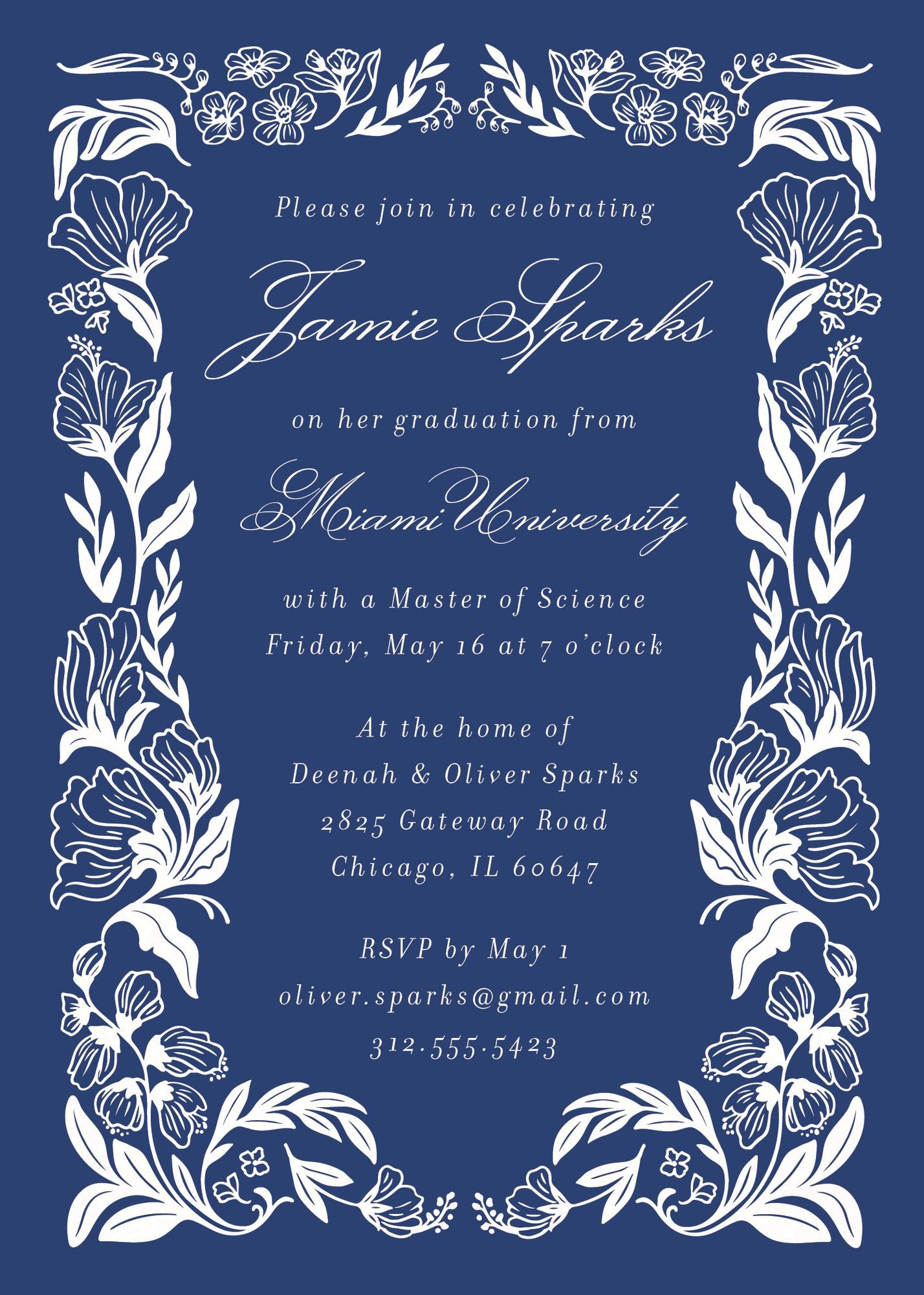 Wild Floral Frame Graduation Invitation