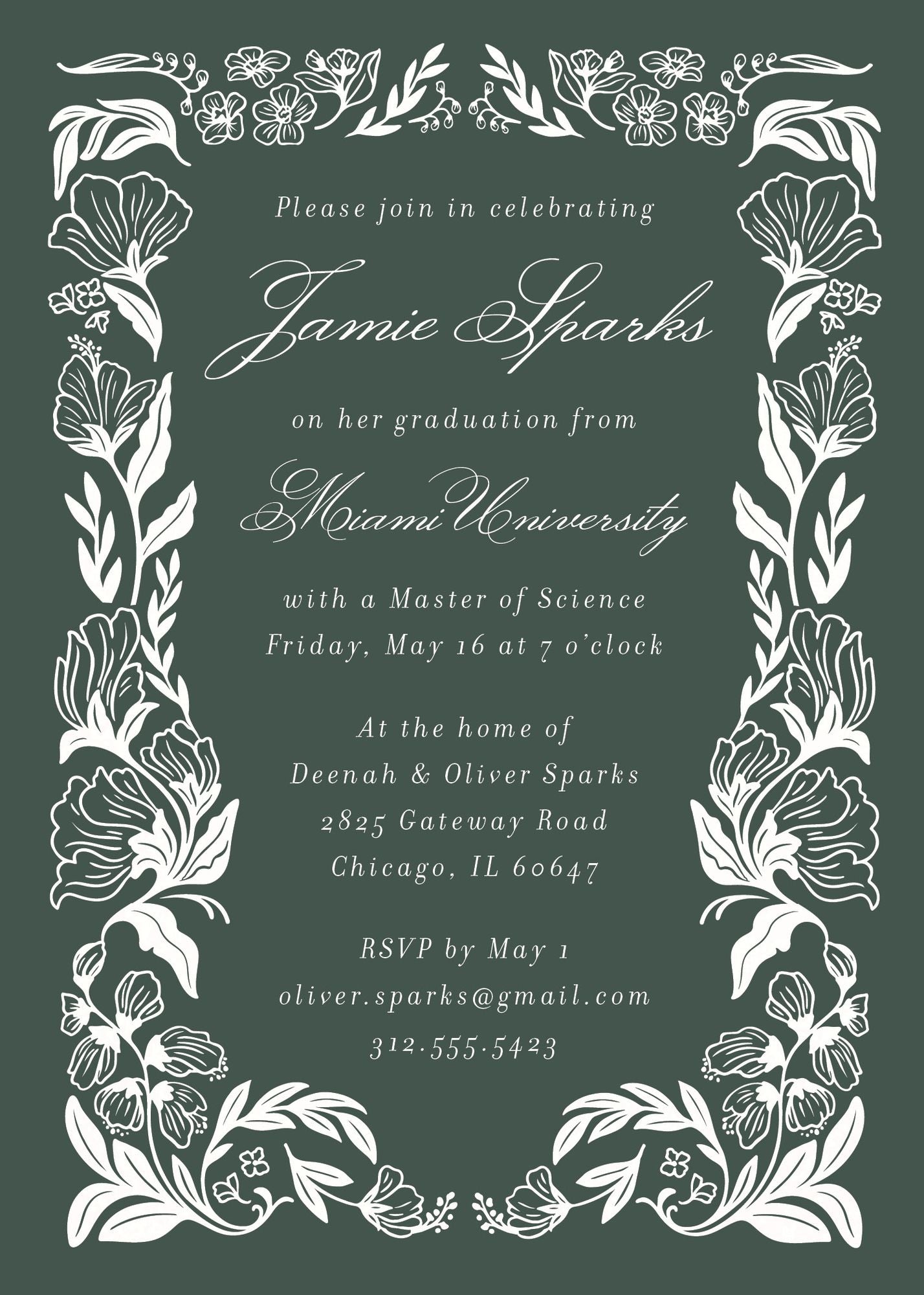 Wild Floral Frame Graduation Invitation