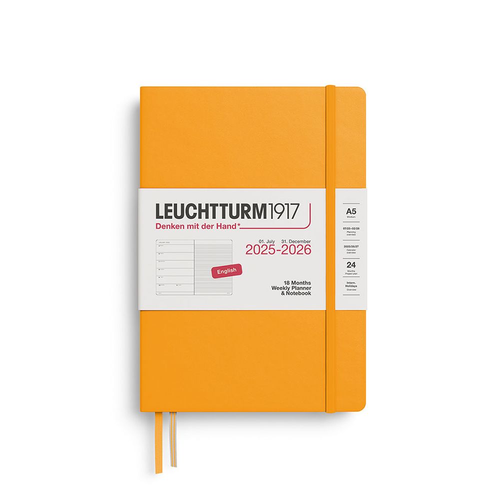2025-2026 Weekly Planner & Notebook Medium (A5) 2026, 18 Months, Rising Sun
