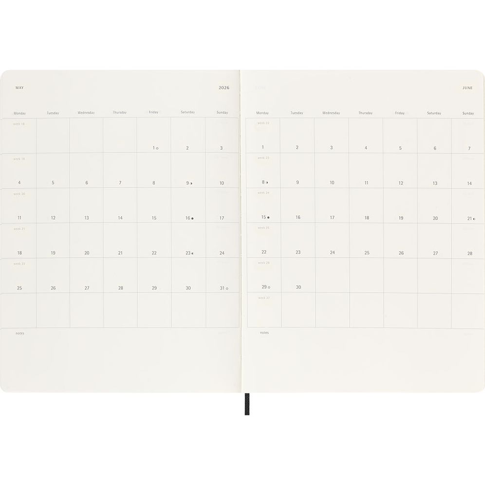 Moleskine Classic 18 Month 2025-2026 Weekly Planner, Soft Cover, XL (7.5" x 10"), Black, 208 pages