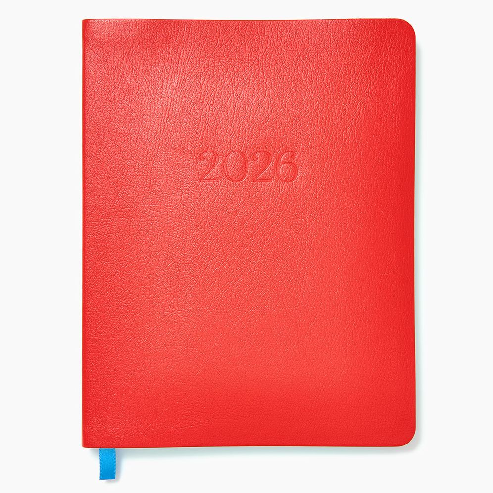 2025-2026 Paper Source Red Leather 18-Month Weekly Desk Planner