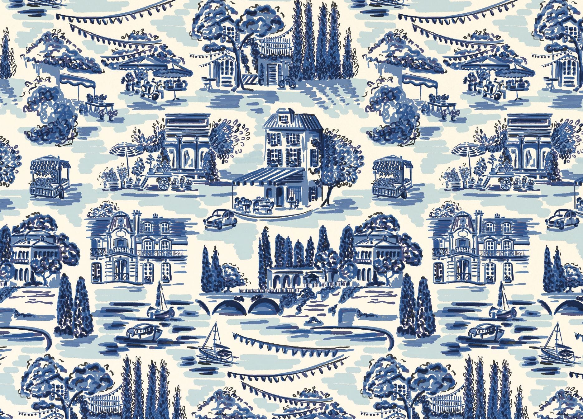 Blue Provençal Toile Stationery