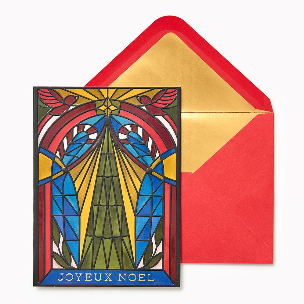 XMAS OFF/FOIL A6 Stained Glass Tree FLD S/10