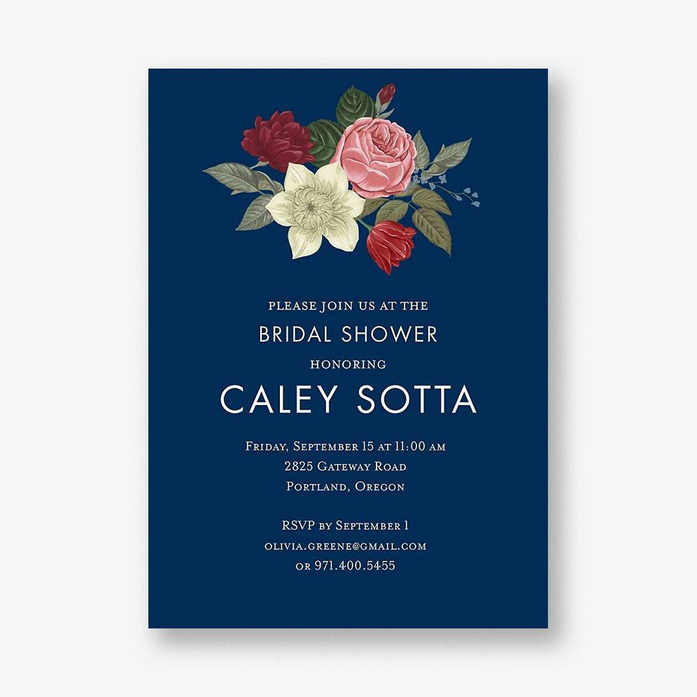 Vintage Floral On Navy Bridal Shower Invitation | Paper Source, image size:996x996