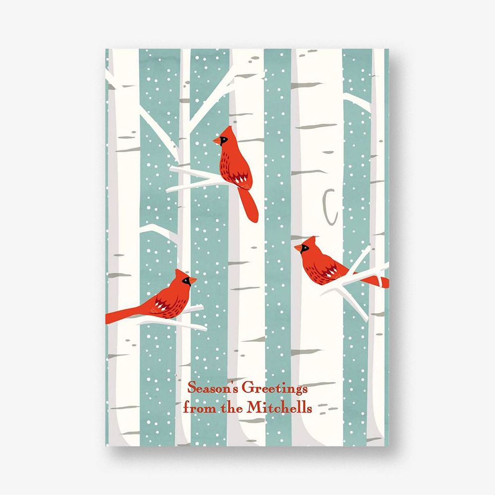Cardinals in Birch Trees Holiday Card