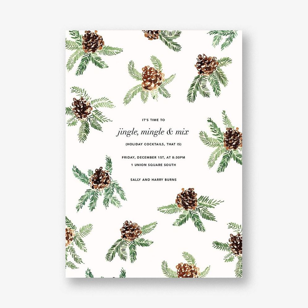 Painted Pine Cones Holiday Party Invitation