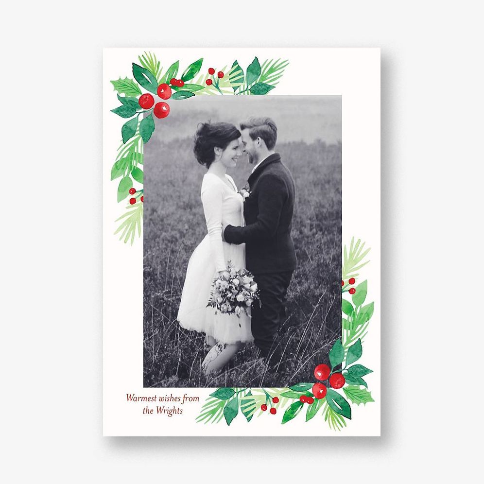Winter Greenery Corners Vertical Photo Card