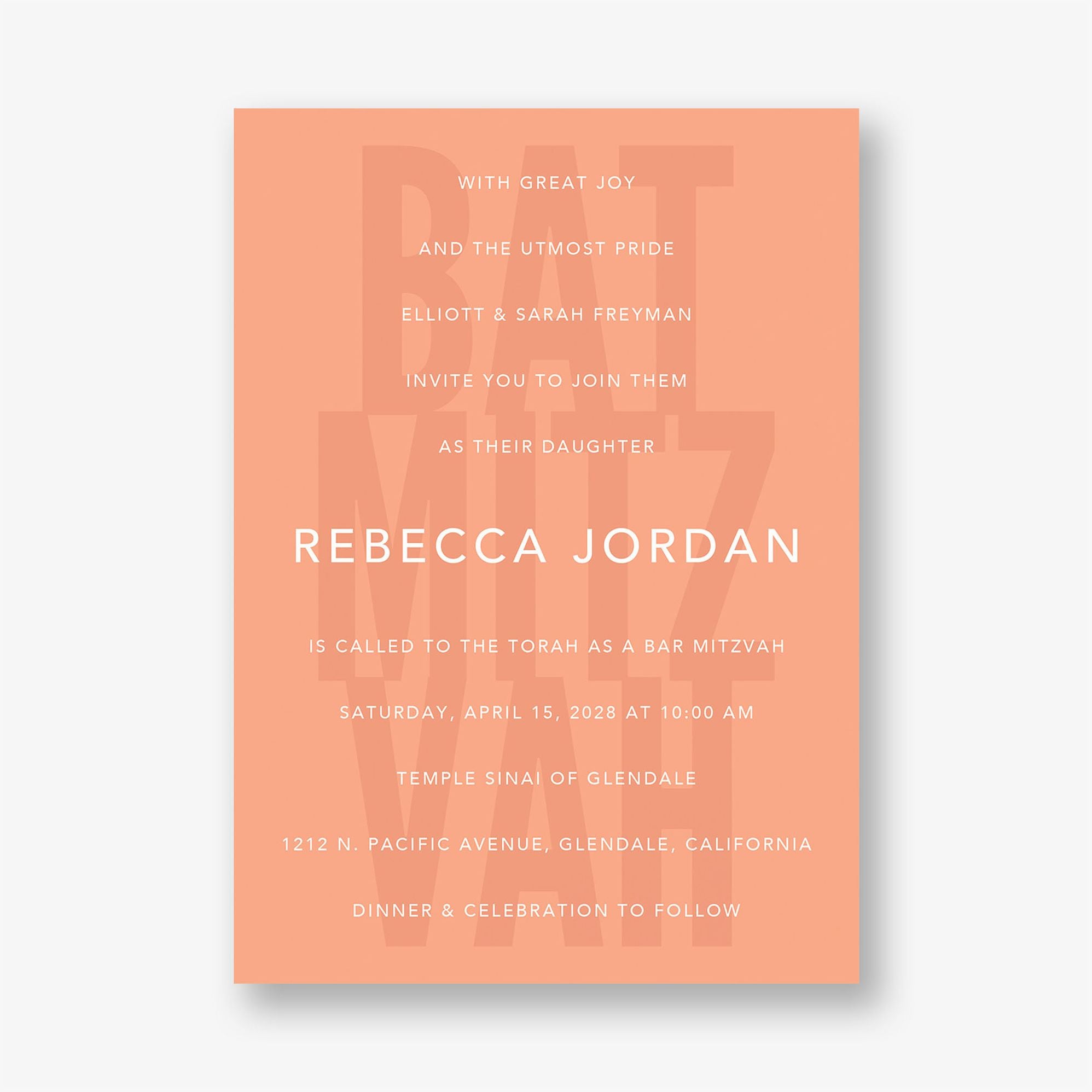Stacked Type Bat Mitzvah Invitation