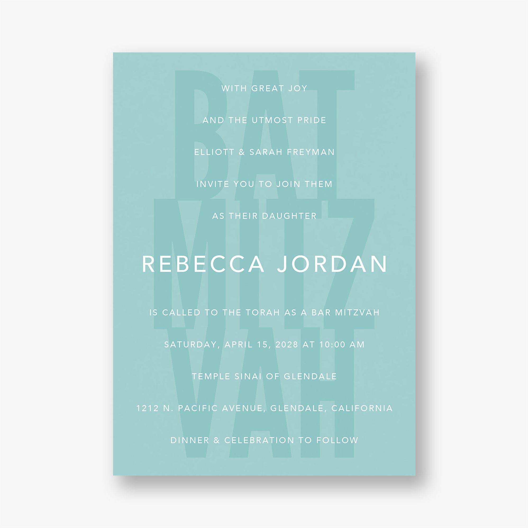 Stacked Type Bat Mitzvah Invitation