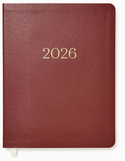 2025-2026 Paper Source Maroon Leather 18-Month Weekly Desk Planner