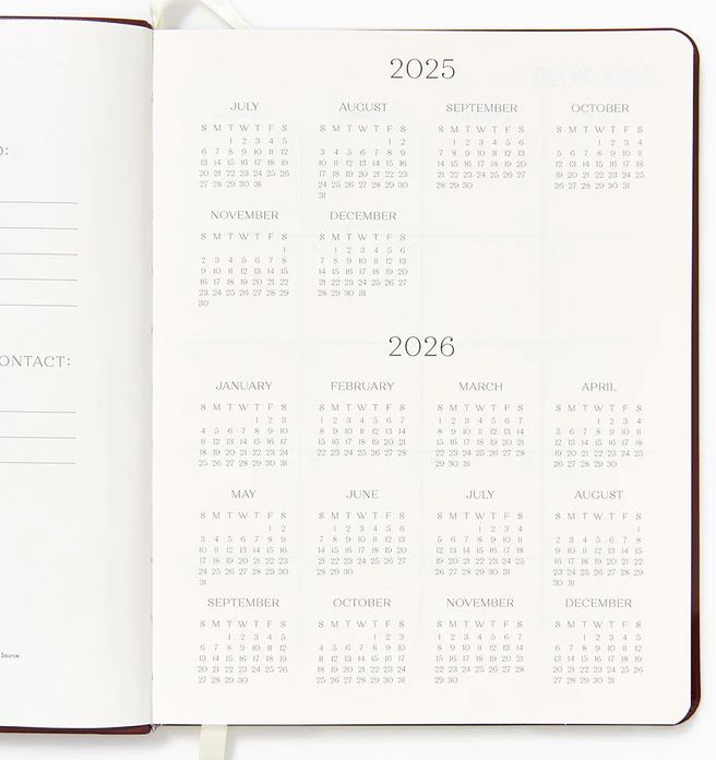 2025-2026 Paper Source Maroon Leather 18-Month Weekly Desk Planner