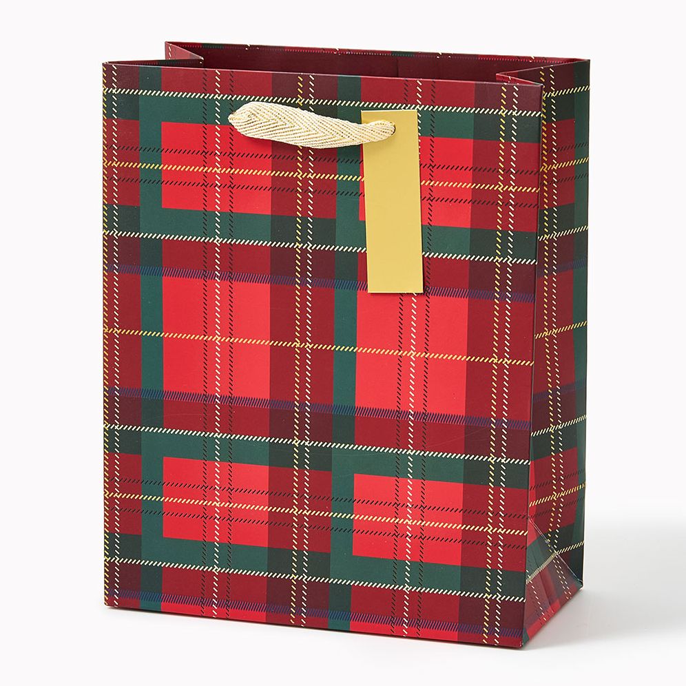JILLSON & ROBERTS Large Gift Bags - 12 Pack Authentic Plaid Paper Bags 12.5x10x5 Inches