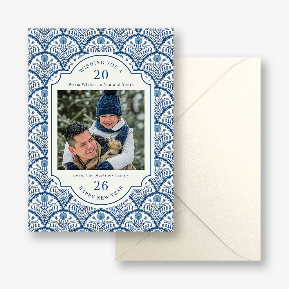 Floral Scallop New Years Photo Card