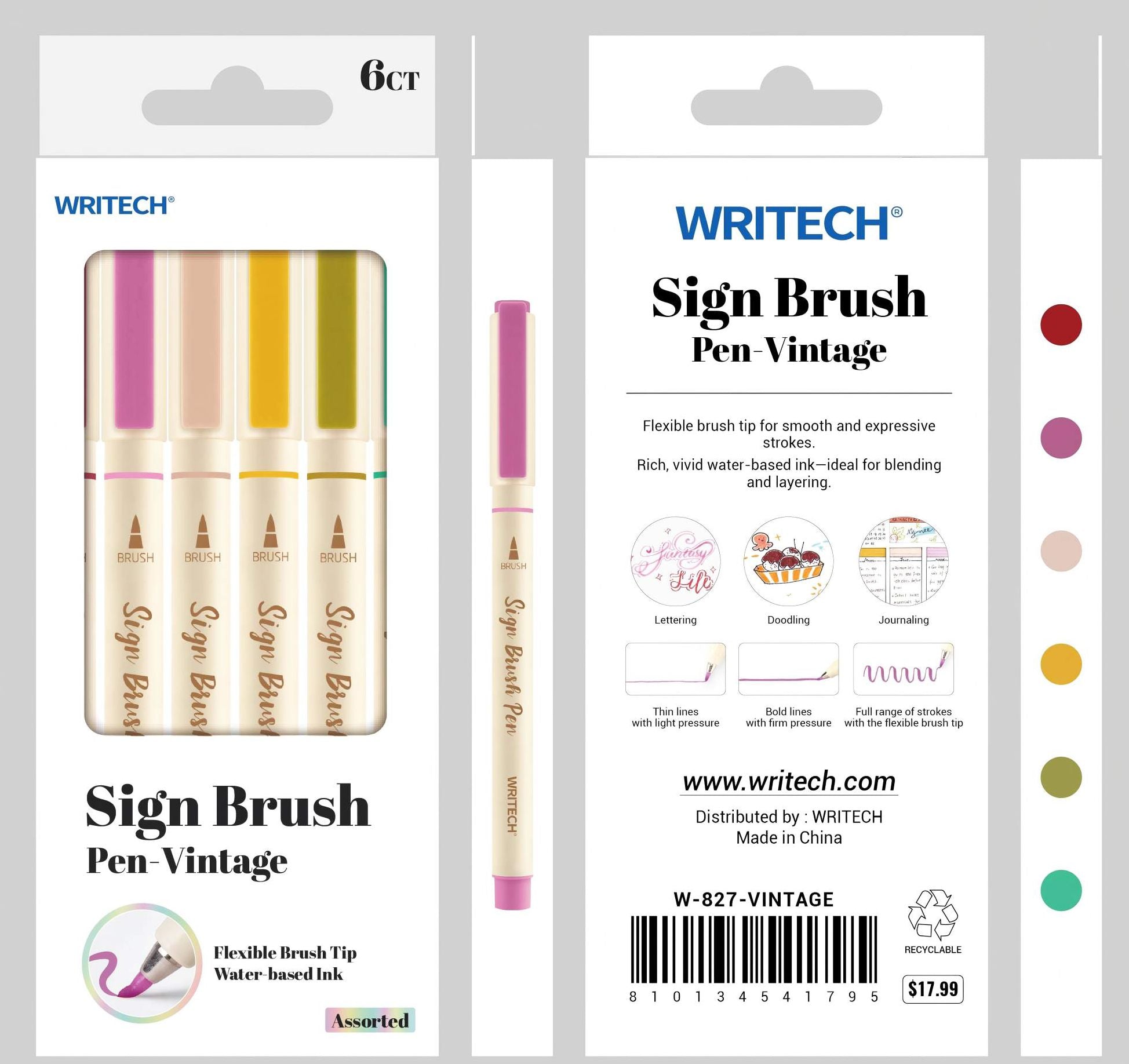 Vintage Sign Brush Pen S/6 - Assorted Ink