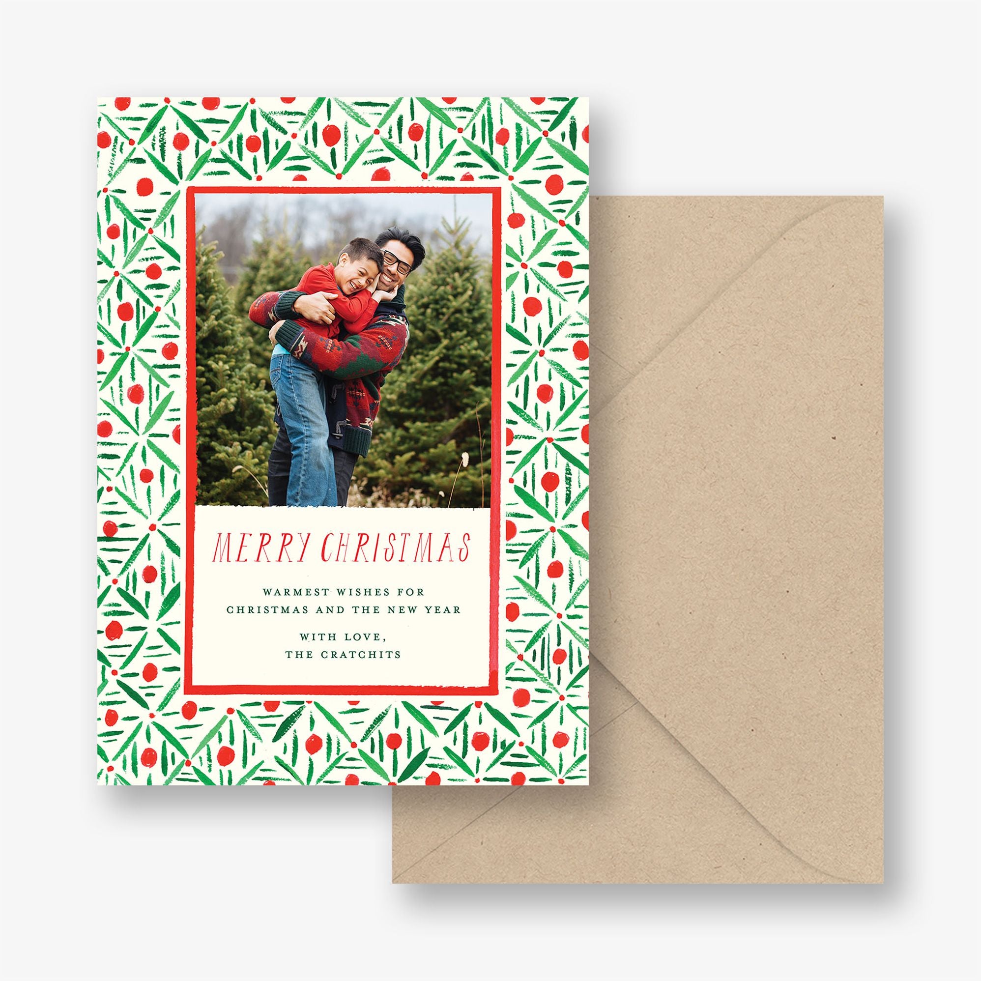 Red and Green Pattern Holiday Photo Card