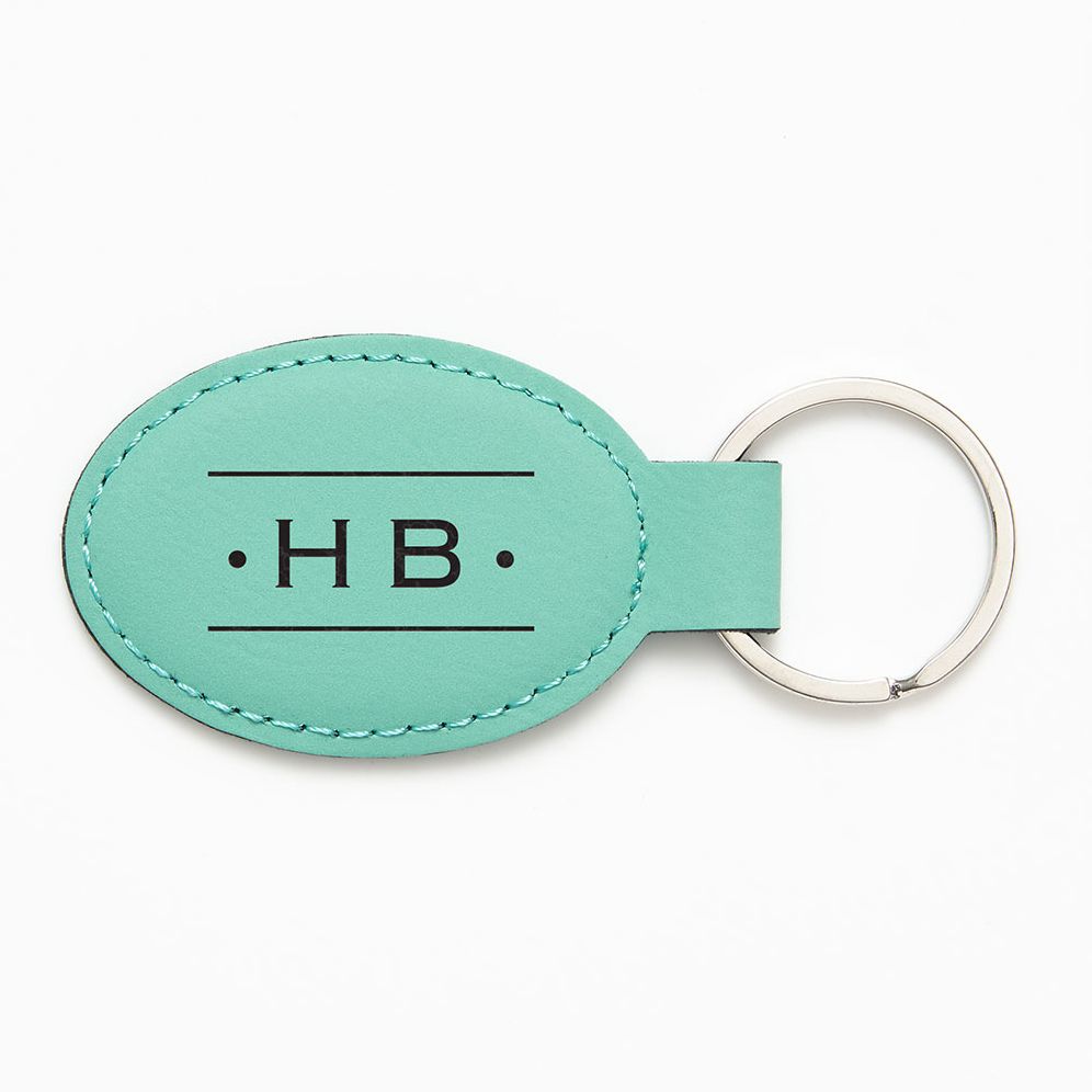 Line Framed Monogram Teal Key Fob