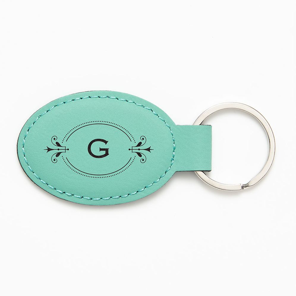 Ornate Oval Monogram Teal Key Fob