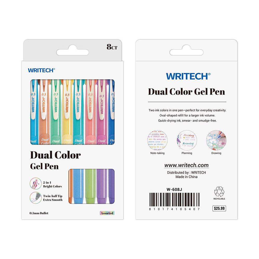 Vintage Dual Color Gel Pen S/8 - Assorted Ink