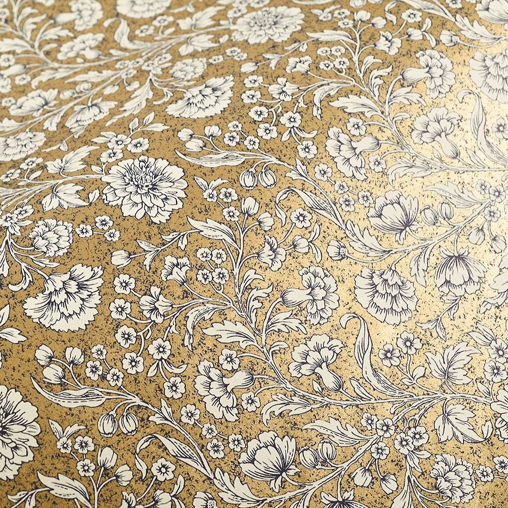 White Relief Floral on Gold Fine Paper