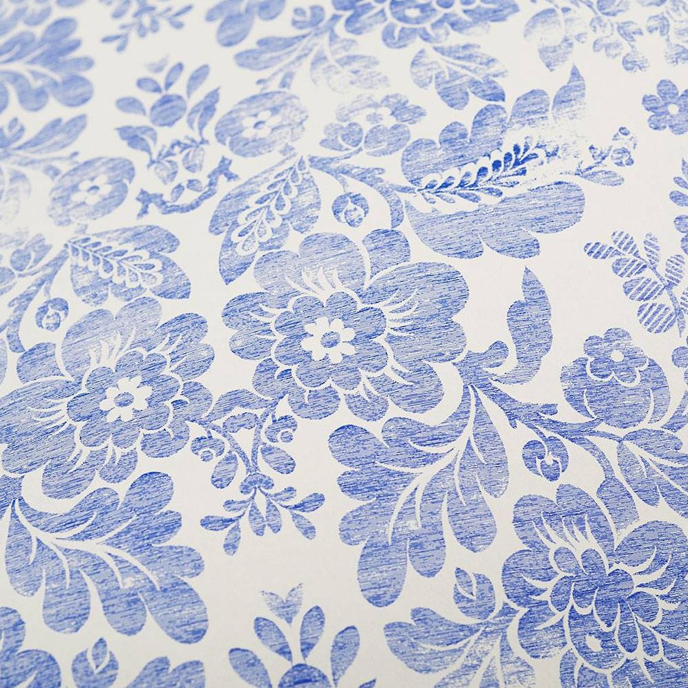 Distressed Blue Floral on White Fine Paper