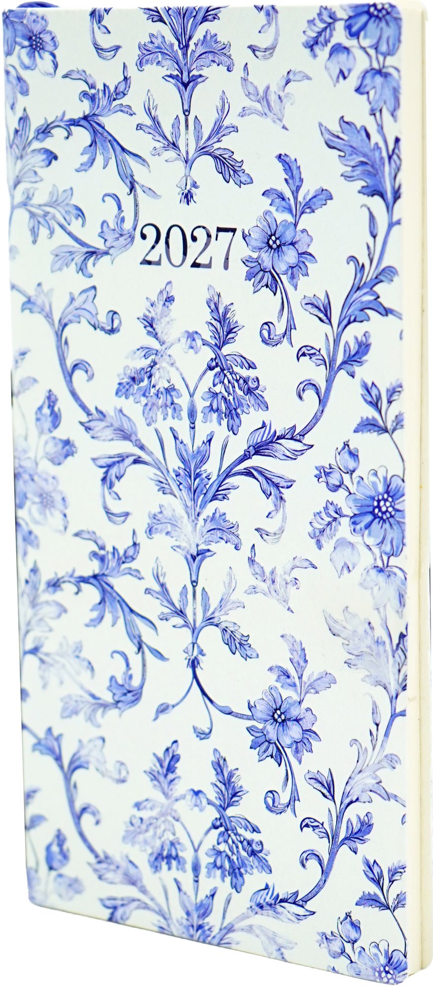 2027 Weekly Pocket Planner Blue Floral Design With Embossed Year