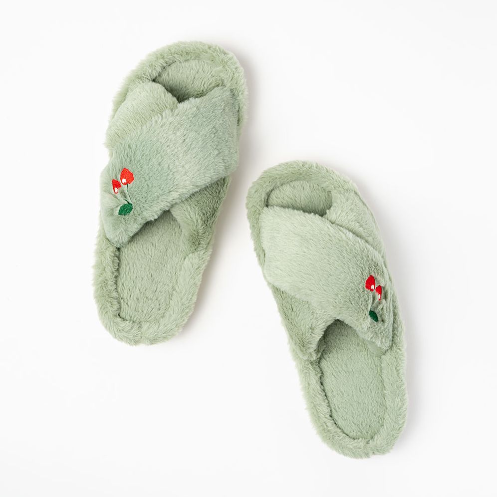 Furry Embroidered Slippers