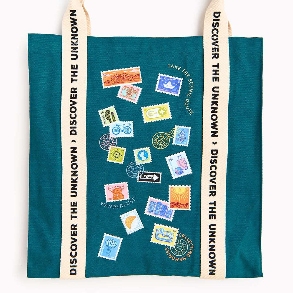 crossbody travel tote bag for valuable papers Stamp Canvas Tote