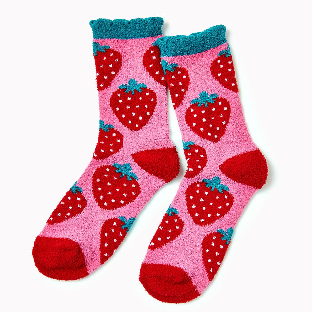 Fuzzy Strawberry Sock - Adult