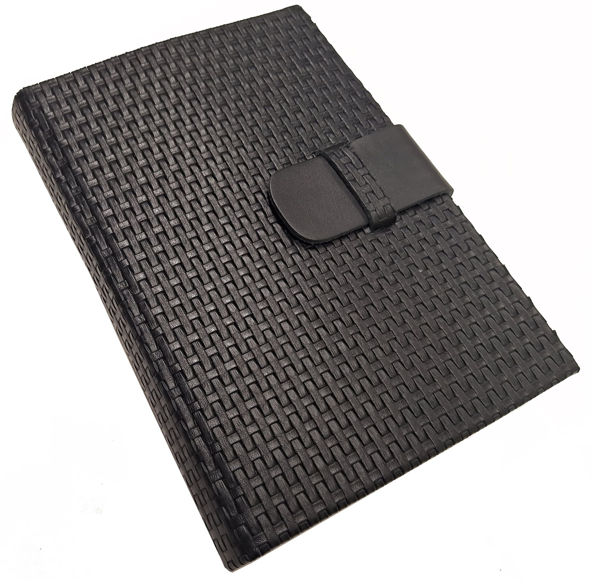 Black Woven Leather Snap Closure Journal | Paper Source