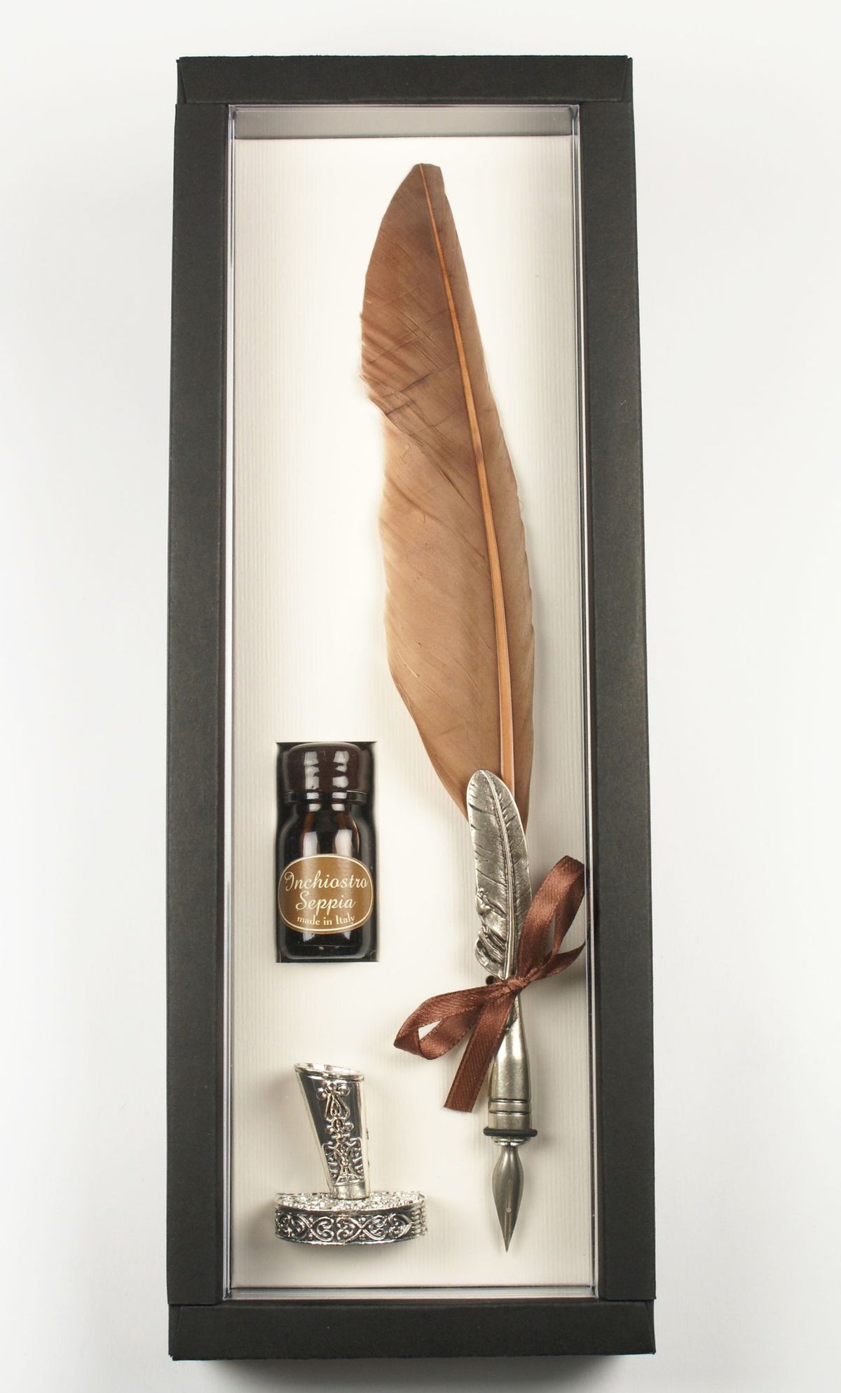 Brown Feather Italian Calligraphy Set