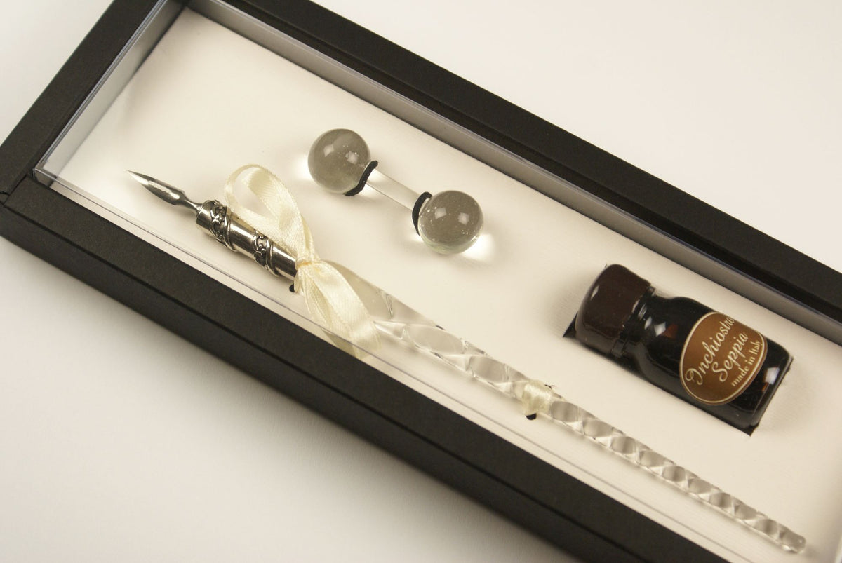 Handmade Clear Glass Dip Pen Writing Set