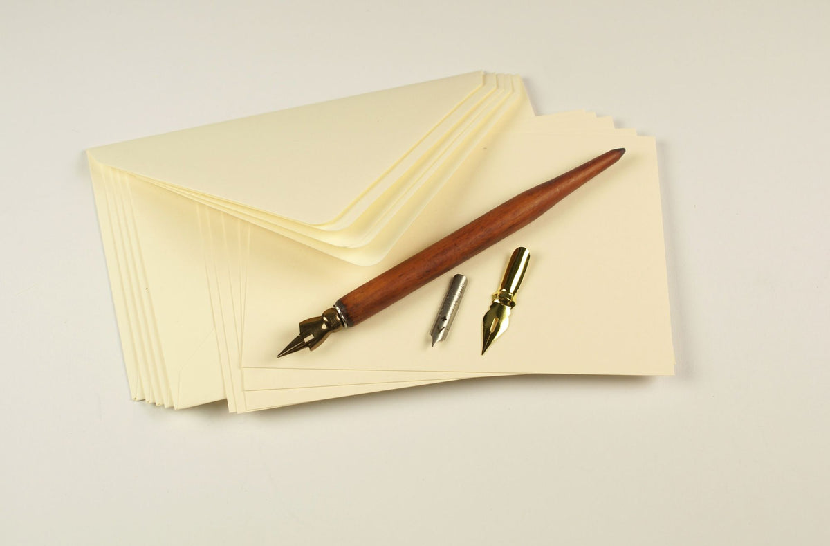 Italian Cream Calligraphy Set with Nibs, Holder and Envelopes