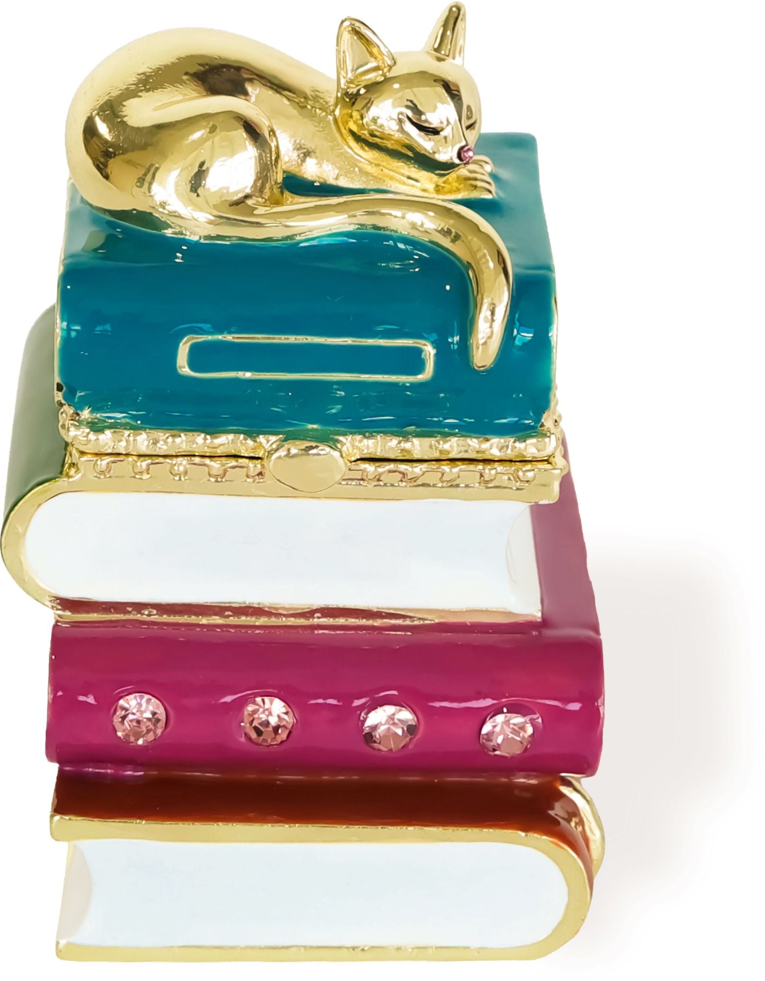 Cat & Books Enameled Lidded Trinket Box