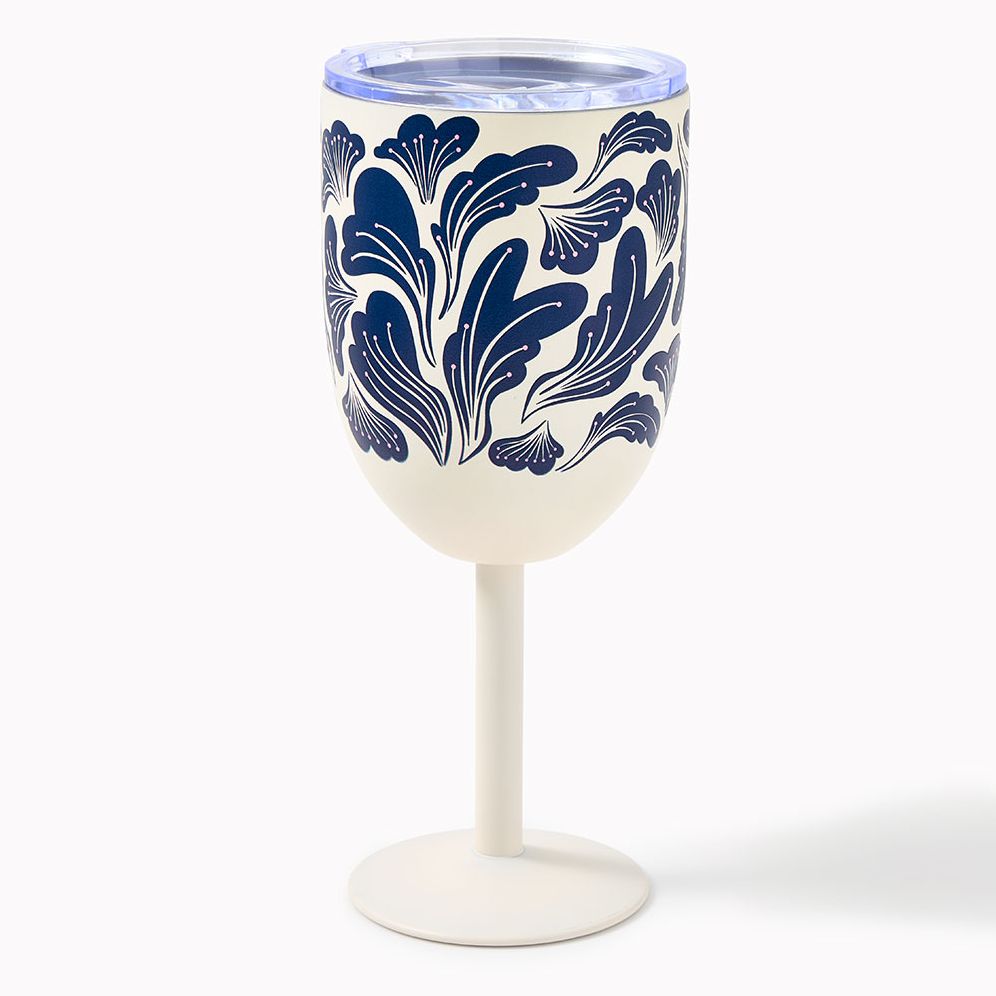 Pink Lidded Floral Wine Tumbler