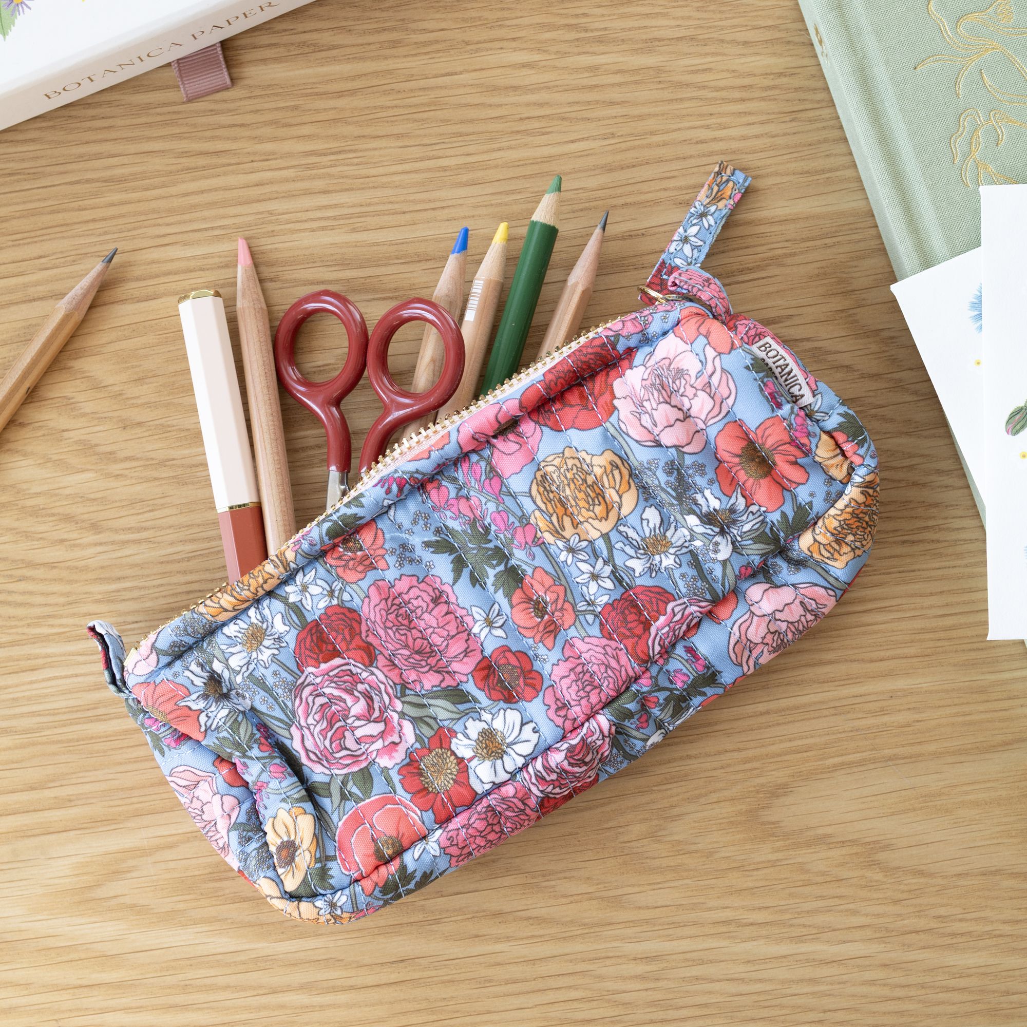 Garden Flora Cotton Quilted Pencil Pouch