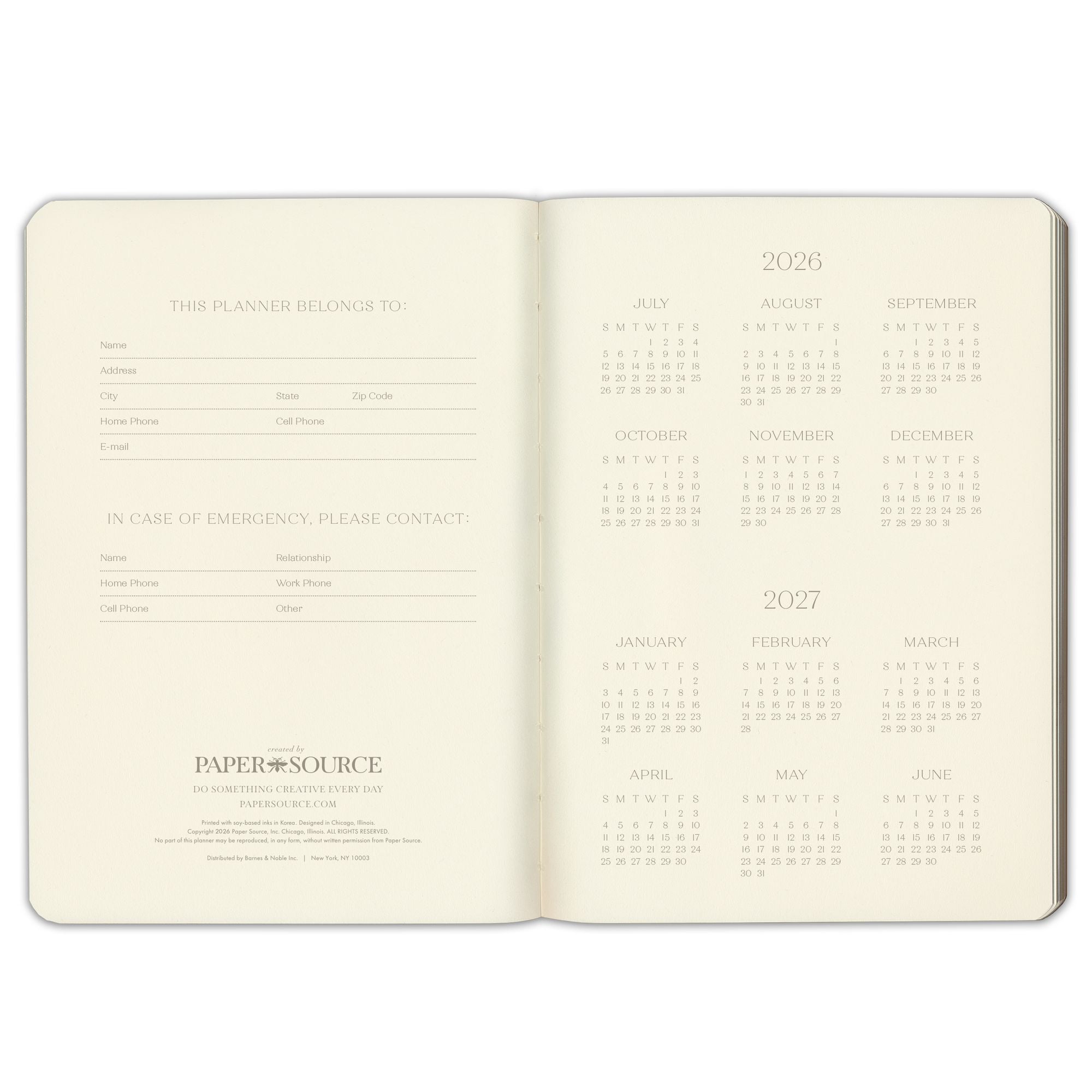2026-2027 Paper Source Black Leather 12-Month Daily Planner