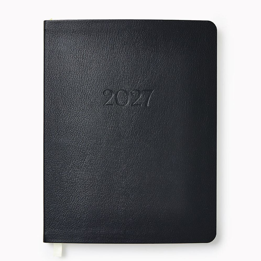2026-2027 Paper Source Black Leather 18-Month Weekly Desk Planner
