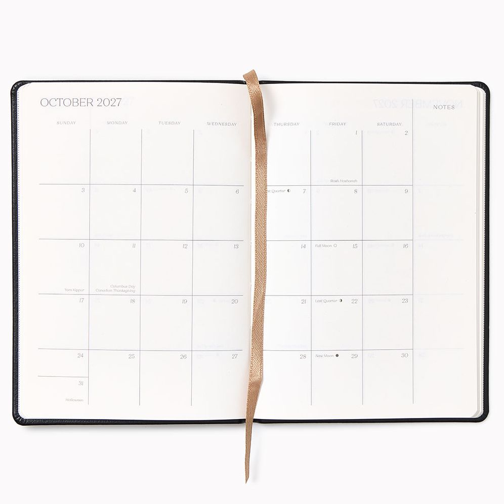 2026-2027 Paper Source Black Leather 18-Month Monthly Pocket Planner
