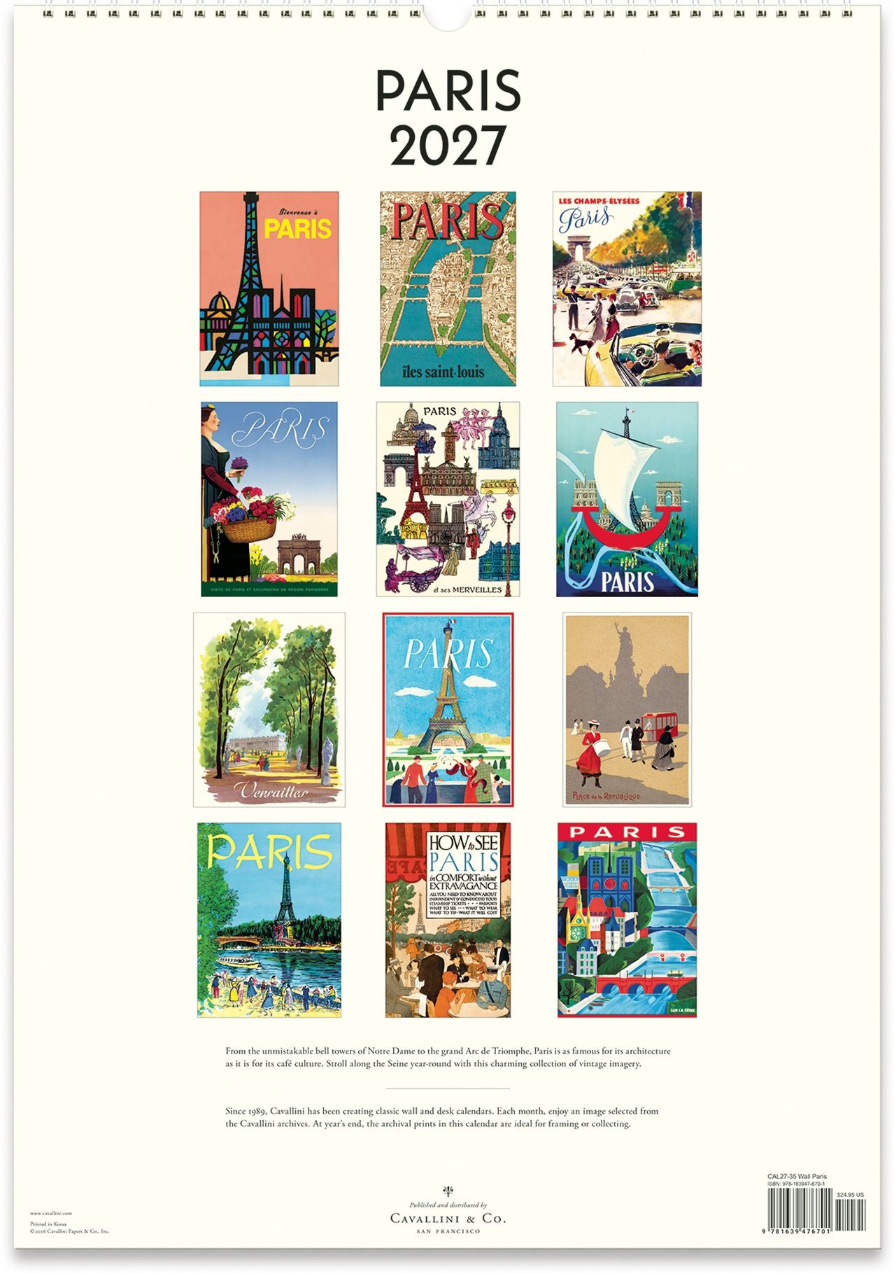 2027 Paris Wall Calendar
