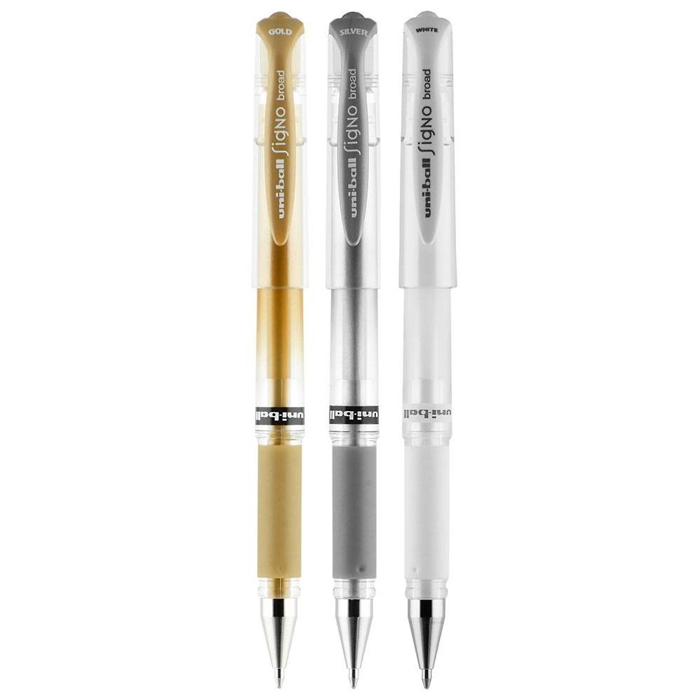 uniball Signo Gel Impact Pens, Bold Point (1.0mm), Assorted Metallic, 3 Pack (Gold, Silver, White)
