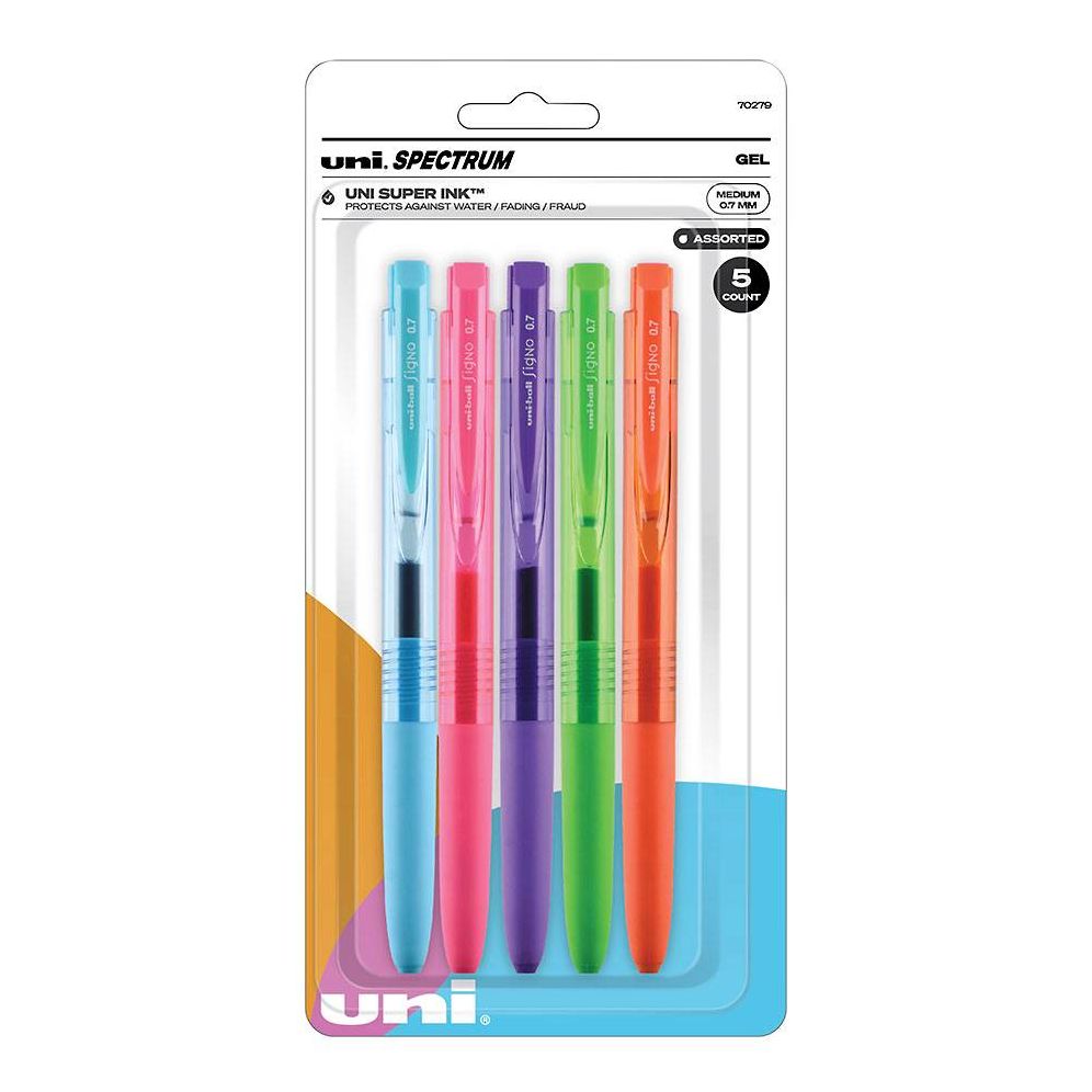 uniball Spectrum Retractable Gel Pens, Medium Point (0.7mm), Assorted Ink, 5 Pack
